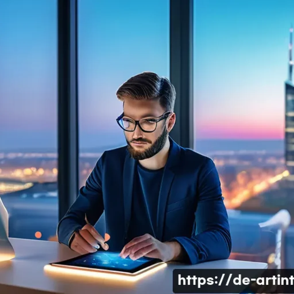 온디바이스 AI의 사용자 맞춤형 최적화 기법 - A modern German urban home office scene featuring a middle-aged person using a sleek smartphone and ...