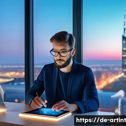 Home 33 온디바이스 AI의 사용자 맞춤형 최적화 기법 - A modern German urban home office scene featuring a middle-aged person using a sleek smartphone and ...