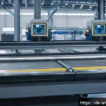 Home 19 온디바이스 AI의 비즈니스 적용 사례 분석 - A modern industrial factory floor featuring advanced machinery equipped with on-device AI systems pe...