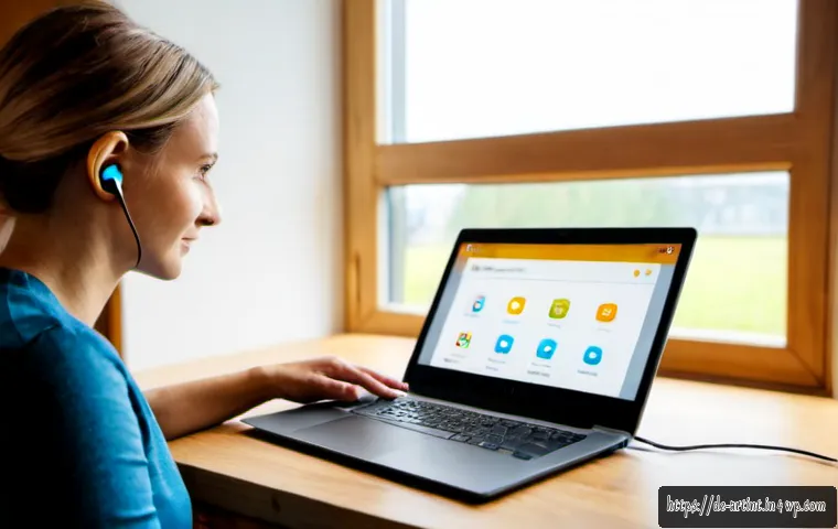 Home 17 온디바이스 AI에서의 적응형 알고리즘 활용 - Photorealistic modern German home office in Munich, middle-aged woman using a sleek smartphone besid...