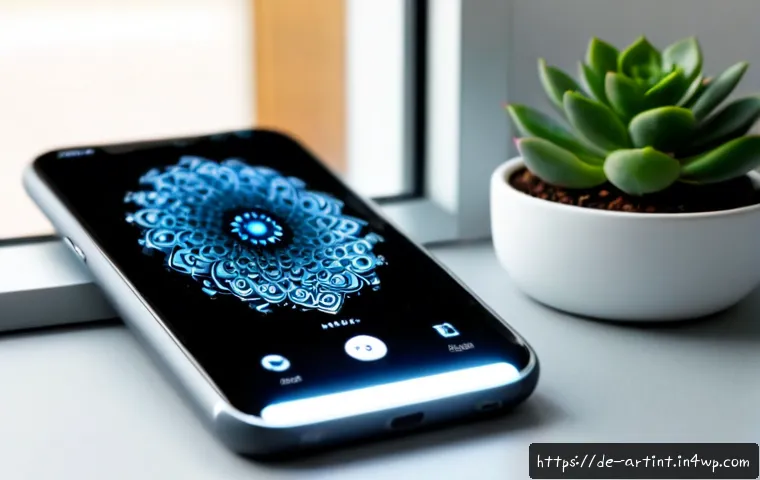 온디바이스 AI 성능 향상을 위한 기법 - Photorealistic close-up of a modern smartphone on a tidy German home-office desk, its screen showing...